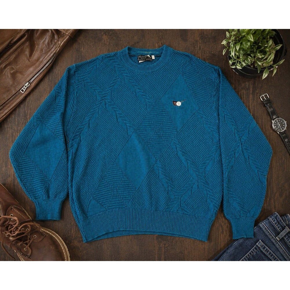 Mens Sweater Grandpa Golf Fathers Vintage Croft & Barrow Argyle Green Size Large